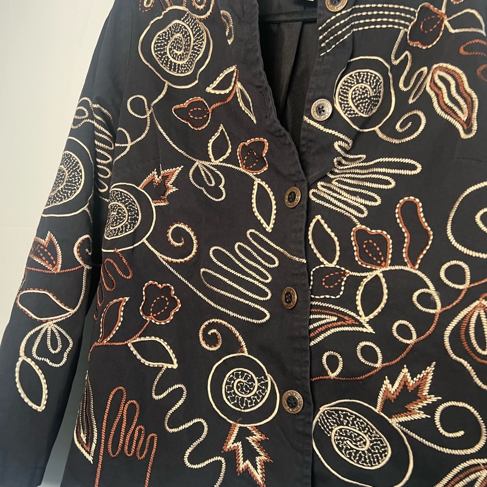 Vintage Vicki Wayne Jacket Artisan Embroidered Eclectic 100% Cotton - size 16 - Picture 3 of 9